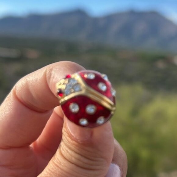 KREMENTZ Gold Ladybug Red Enamel Clear Rhinestone Pin BROOCH - Picture 5 of 10